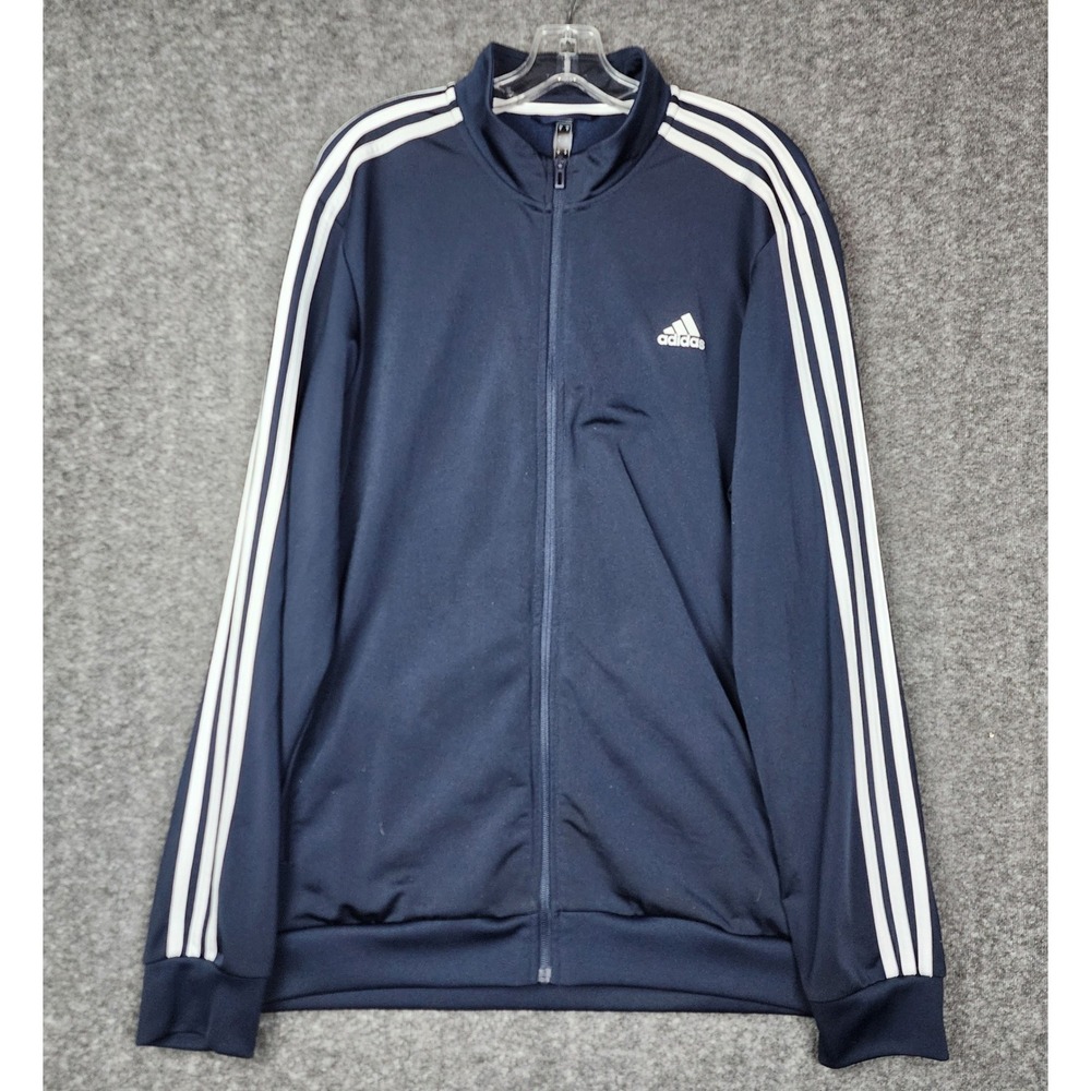 Adidas Track Jacket Mens XL Navy Blue Primegreen Full Zip 3-Stripe H46100‎